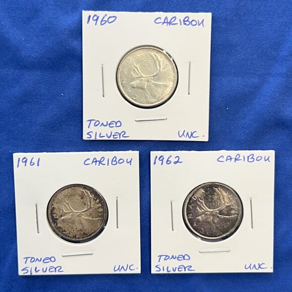 Nicely Toned Set of 9 Mint Uncirculated Silver 1960 to 1968 25¢ Canada Quarters - Picture 3 of 16